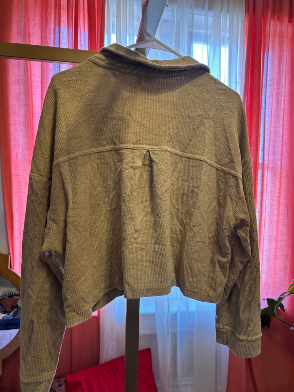Free People cropped waffle knit top in olive green